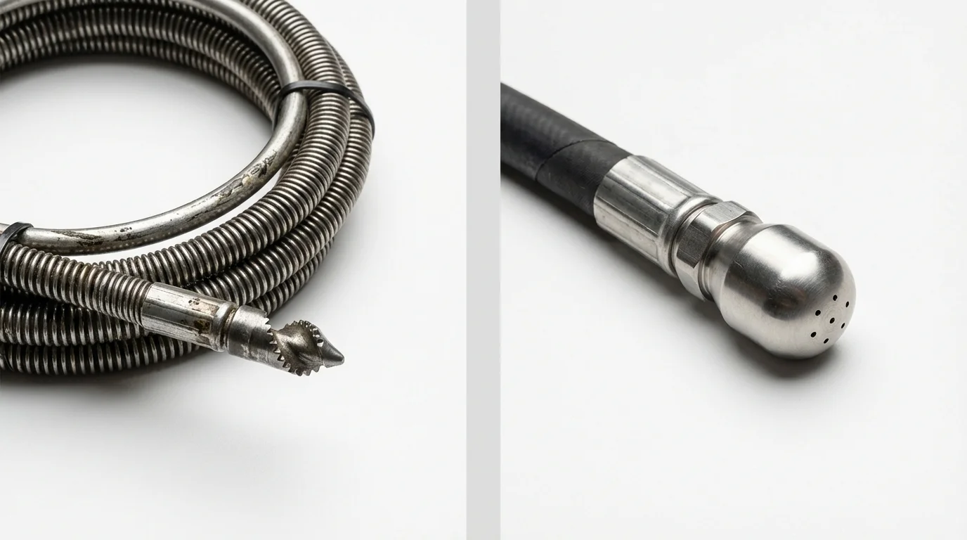 Drain snake cable and hydro jetting nozzle used for drain cleaning in Bonham, TX