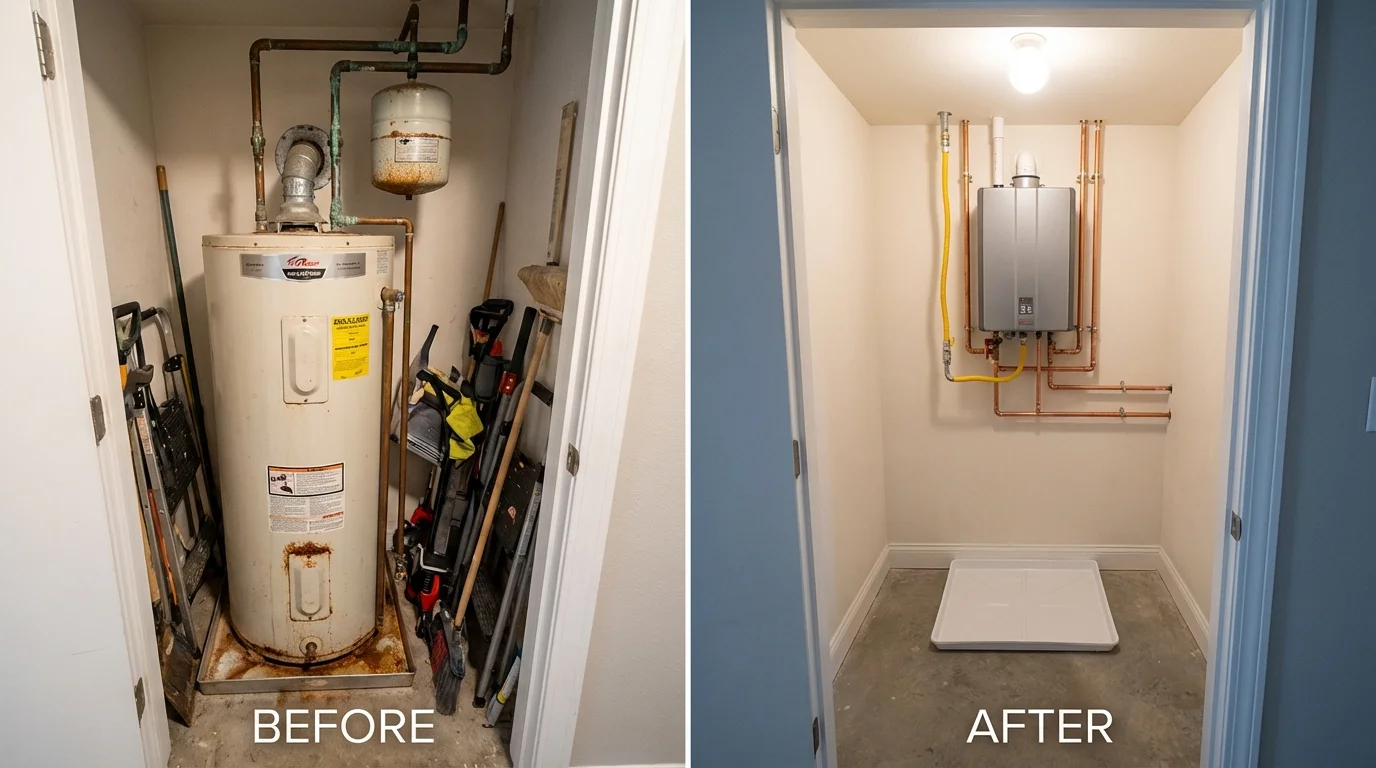 Tank water heater versus wall-mounted tankless unit comparison for Bonham, TX homeowners